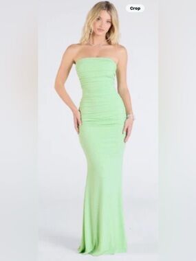 Strapless Lime Green Ruched Mermaid Dress